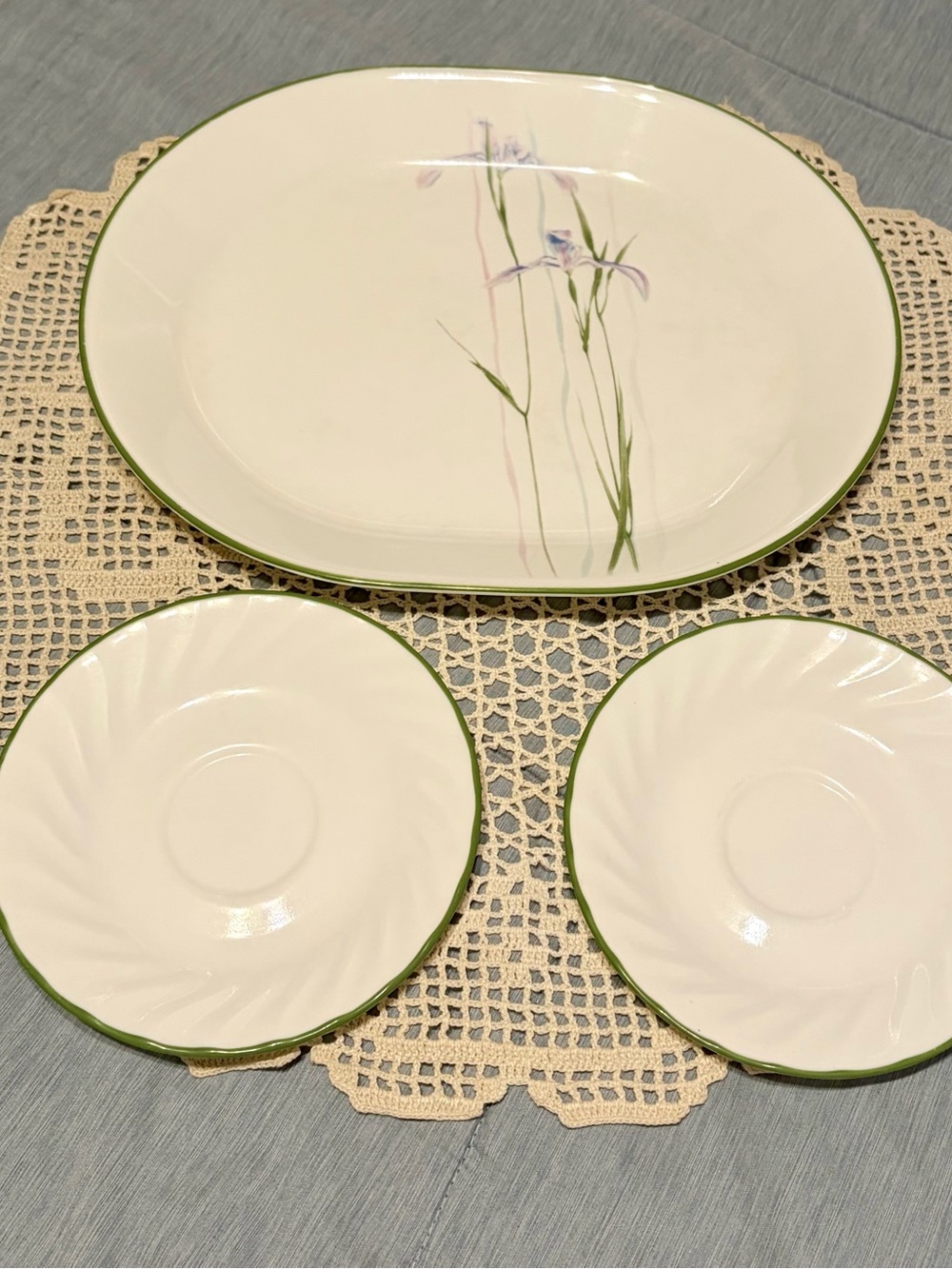 Corelle Platter-Shadow Iris pattern and 2 matching saucers